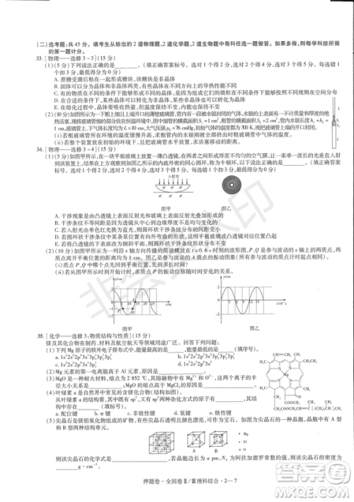 2019年高考最后一卷第一-七模拟理综试题及答案