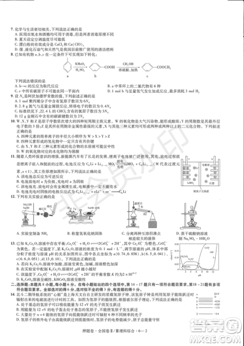 2019年高考最后一卷第一-七模拟理综试题及答案