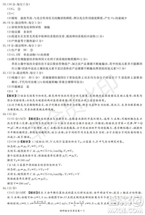 2019年湖南省长沙一中师大附中雅礼中学长郡中学五月联考理综试卷答案