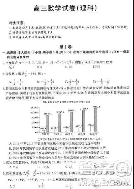 2019年湖南省雅礼中学三模理数试题及答案