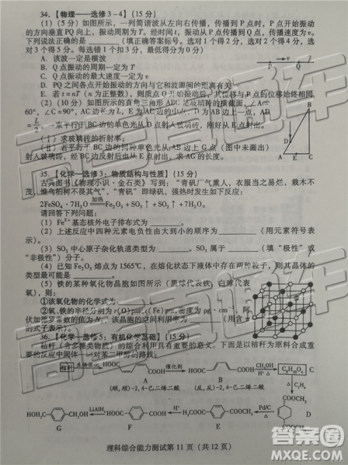 2019年潍坊菏泽三模理综试题及参考答案