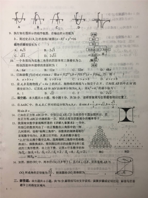 2019年安徽省六安一中高考仿真训练一文理数试题及答案