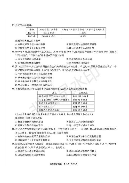 2019年5月河南名校高三压轴第三次考试考试文综试题及答案