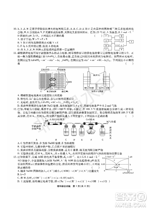 2019年5月河南名校高三压轴第三次考试考试理综试题及答案 2019年5月河南名校高三压轴第三次考试考试理综试题及答案