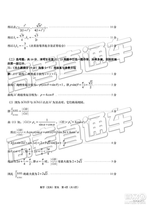 2019青岛市高三三模文数试题及参考答案