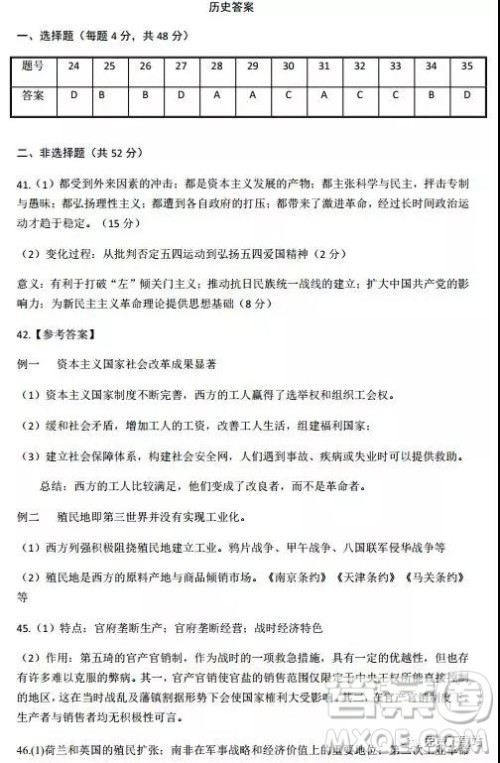 2019年江西师大附中高三年级三模文综试卷答案