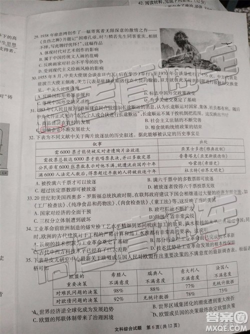 2019年重庆南开中学高三第四次教学质量检测文综试题及参考答案