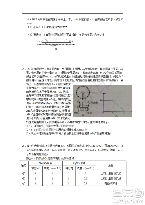 2019年湖北省高三招生全国统一考试模拟试题卷一理综答案