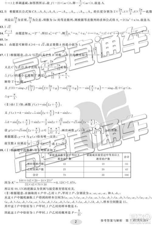 2019年合肥一中冲刺高考最后一卷文数参考答案