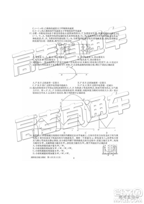 2019年合肥一中冲刺高考最后一卷理综参考答案