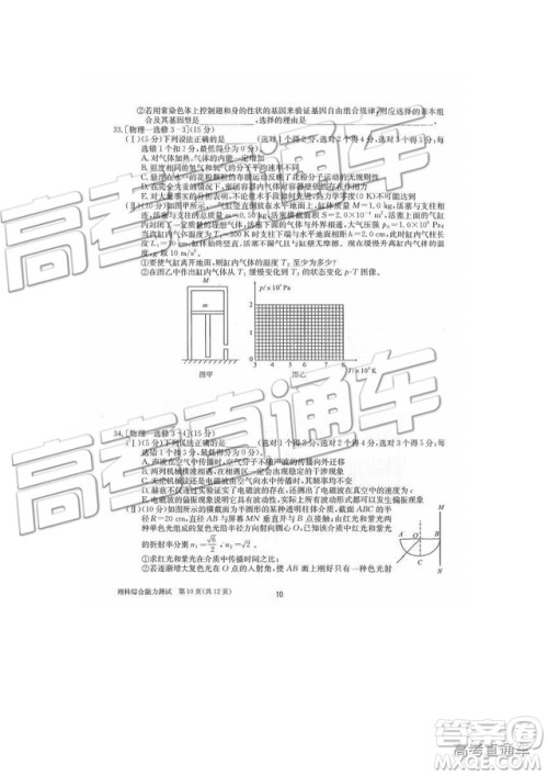 2019年合肥一中冲刺高考最后一卷理综参考答案