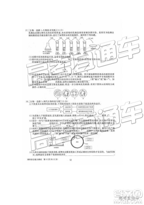 2019年合肥一中冲刺高考最后一卷理综参考答案