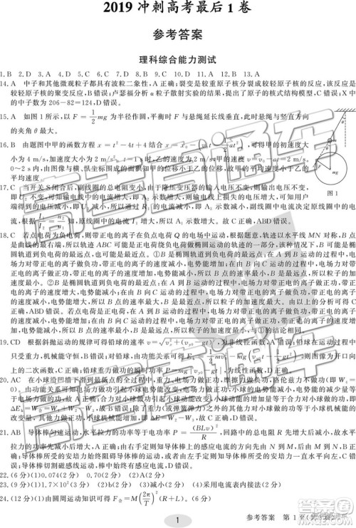 2019年合肥一中冲刺高考最后一卷理综参考答案 2019年合肥一中冲刺高考最后一卷理综参考答案