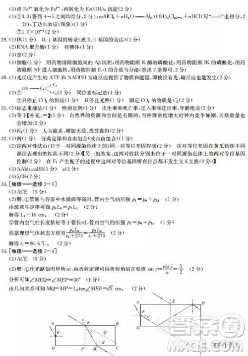 2019年河南省名校联盟冲刺压轴卷五理综试题及答案