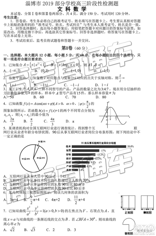 2019年淄博三模文数试题及答案