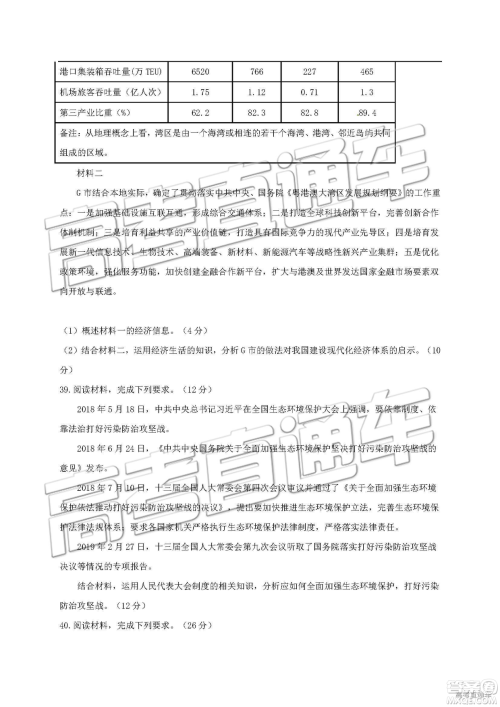 2019年淄博三模文综试题及答案