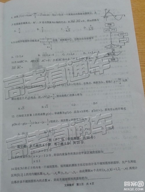 2019年成都石室中学高考适应性考试二文数试题及参考答案