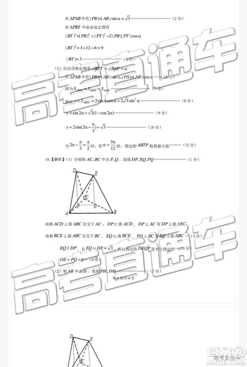 2019年成都石室中学高考适应性考试二文数试题及参考答案