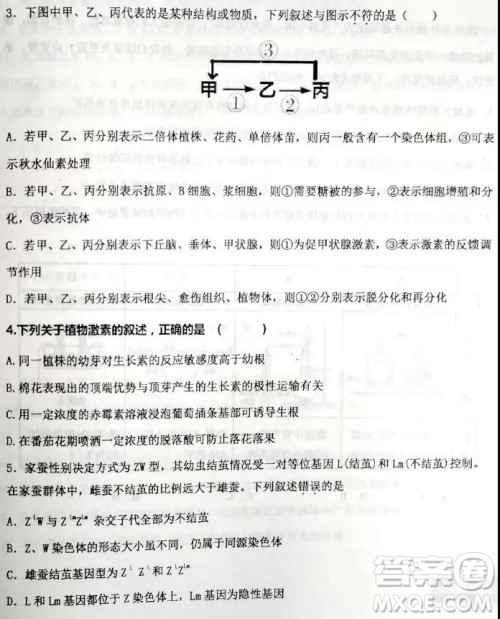 2019河北衡水中学高考前最后一次模拟理综试题及答案