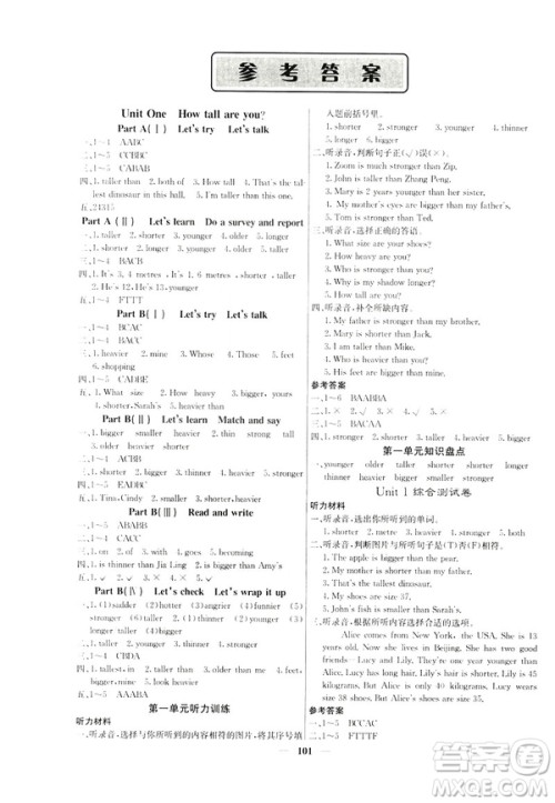 希望出版社2019年课堂点睛六年级英语下册人教版参考答案