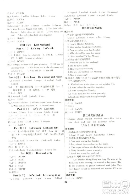 希望出版社2019年课堂点睛六年级英语下册人教版参考答案