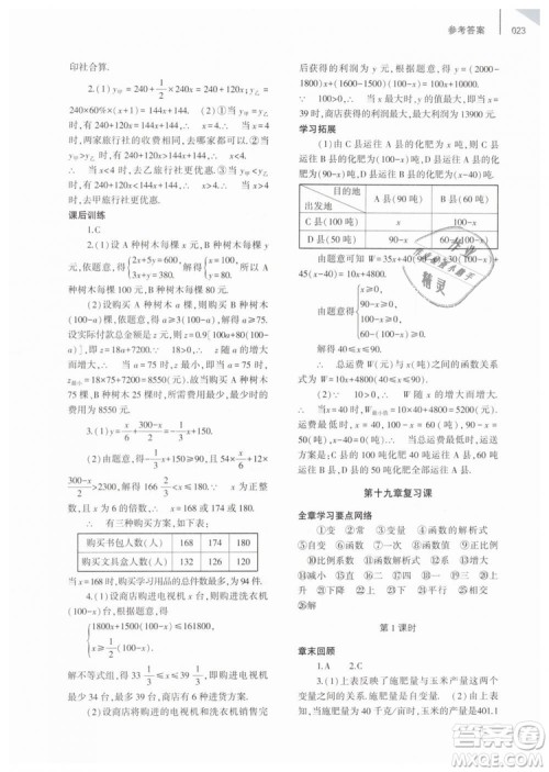 2019年基础训练八年级数学下册人教版大象出版社答案