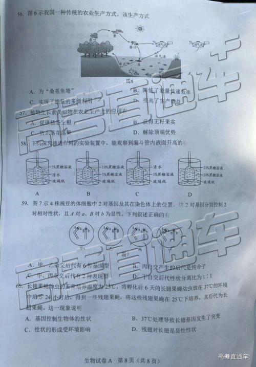2019年6月广东高中学业水平生物试题及参考答案 2019年6月广东高中学业水平生物试题及参考答案