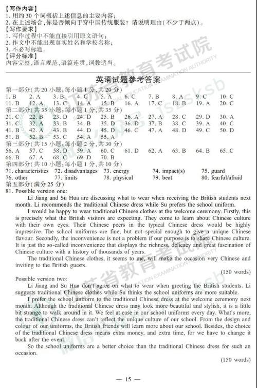 2019年高考江苏卷英语试题及答案