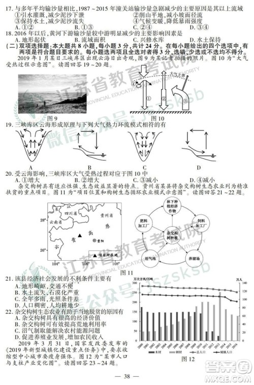 2019年高考江苏卷地理试题及答案