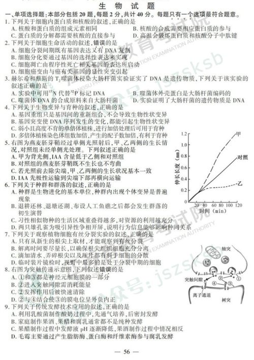 2019年高考江苏卷生物试题及答案 2019年高考江苏卷生物试题及答案