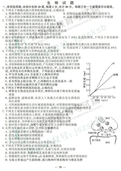 2019年高考江苏卷生物试题及答案