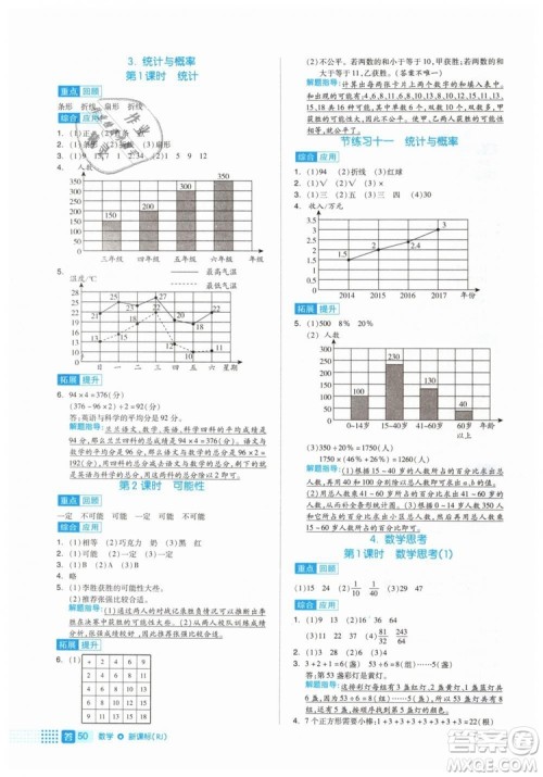 全品作业本2019年六年级数学下册人教版参考答案 全品作业本2019年六年级数学下册人教版参考答案