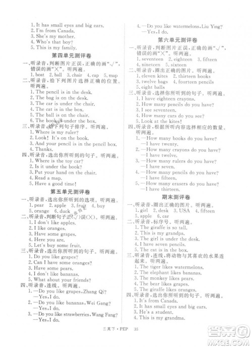 2019优翼丛书学练优小学英语三年级下册PEP人教版参考答案 2019优翼丛书学练优小学英语三年级下册PEP人教版参考答案