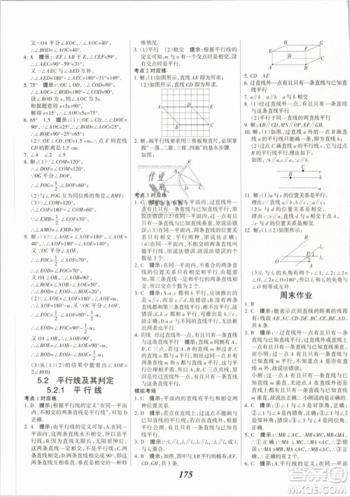 2019年全优课堂考点集训与满分备考七年级数学下册人教版答案