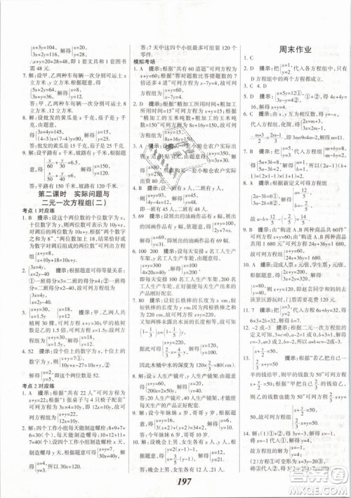 2019年全优课堂考点集训与满分备考七年级数学下册人教版答案