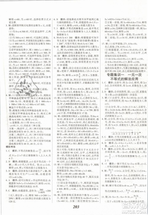 2019年全优课堂考点集训与满分备考七年级数学下册人教版答案
