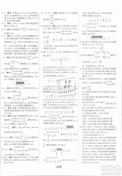 2019年全优课堂考点集训与满分备考七年级数学下册人教版答案