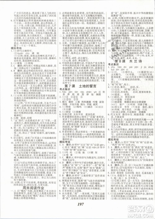 2019年全优课堂考点集训与满分备考七年级语文下册人教版答案