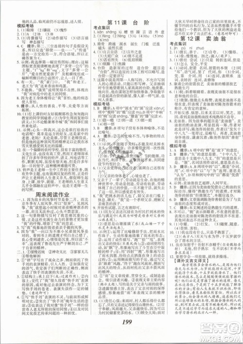 2019年全优课堂考点集训与满分备考七年级语文下册人教版答案