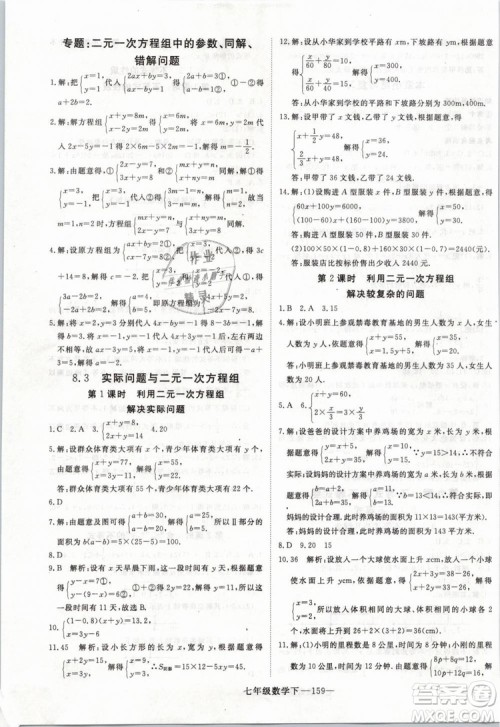 2019年优翼丛书学练优初中数学七年级下RJ人教版武汉专版参考答案