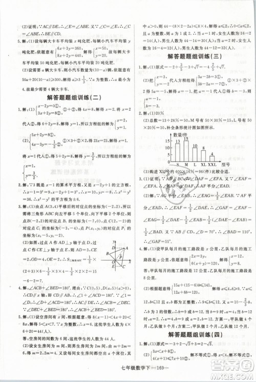 2019年优翼丛书学练优初中数学七年级下RJ人教版武汉专版参考答案