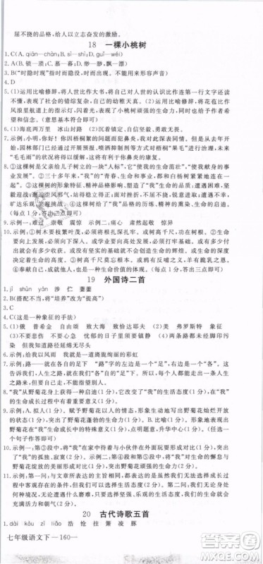 2019年优翼学练优学科思维训练法七年级语文下册RJ人教版贵州专版参考答案 2019年优翼学练优学科思维训练法七年级语文下册RJ人教版贵州专版参考答案