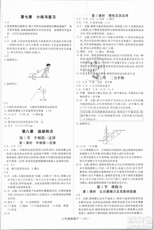 2019年优翼学练优学科思维训练法八年级物理下册RJ人教版参考答案