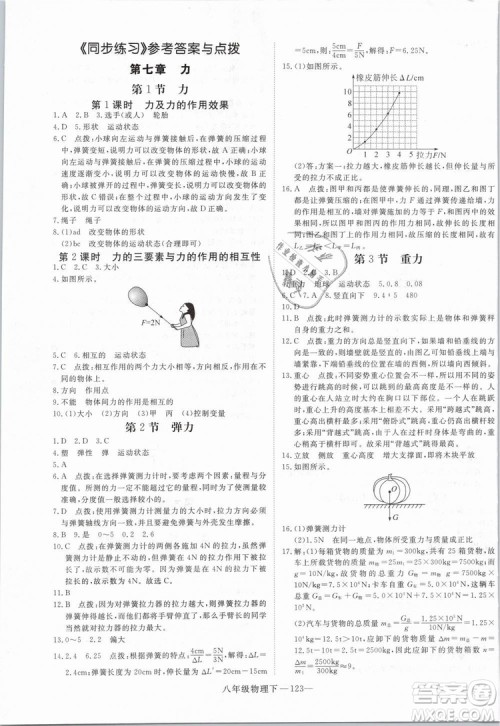 2019年优翼学练优学科思维训练法八年级物理下册RJ人教版参考答案