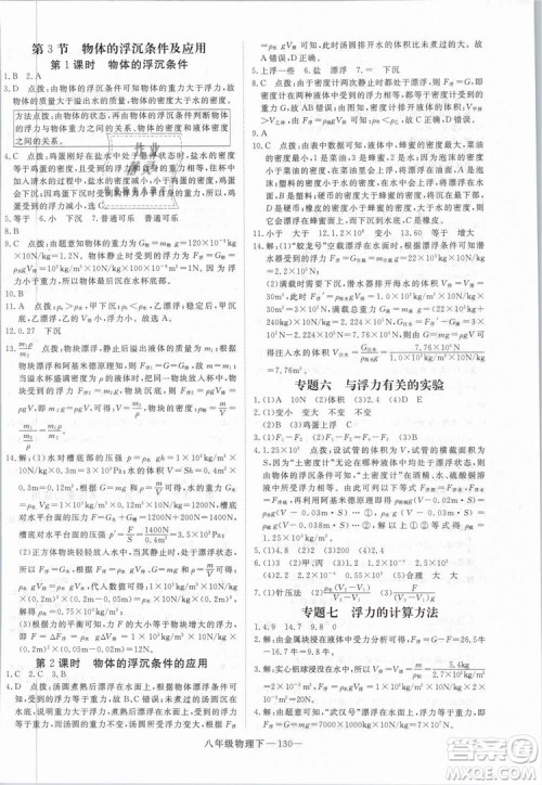 2019年优翼学练优学科思维训练法八年级物理下册RJ人教版参考答案