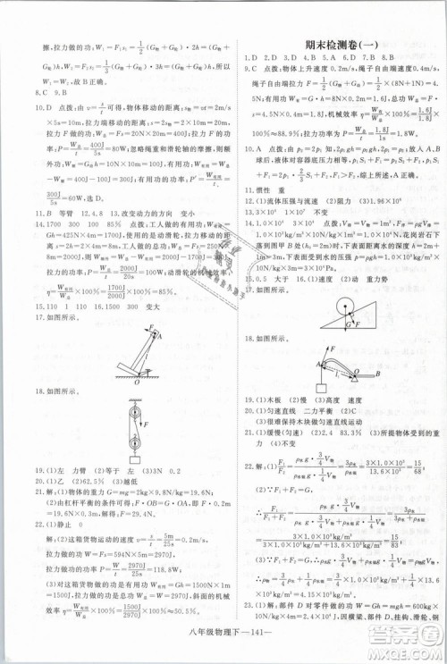 2019年优翼学练优学科思维训练法八年级物理下册RJ人教版参考答案 2019年优翼学练优学科思维训练法八年级物理下册RJ人教版参考答案