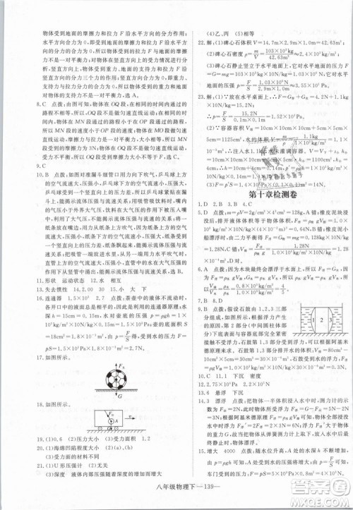 2019年优翼学练优学科思维训练法八年级物理下册RJ人教版参考答案