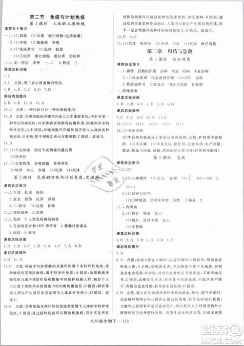 2019年优翼学练优学科思维训练法八年级生物下册RJ人教版参考答案