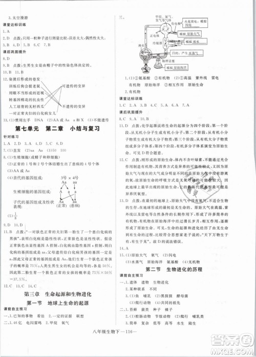 2019年优翼学练优学科思维训练法八年级生物下册RJ人教版参考答案