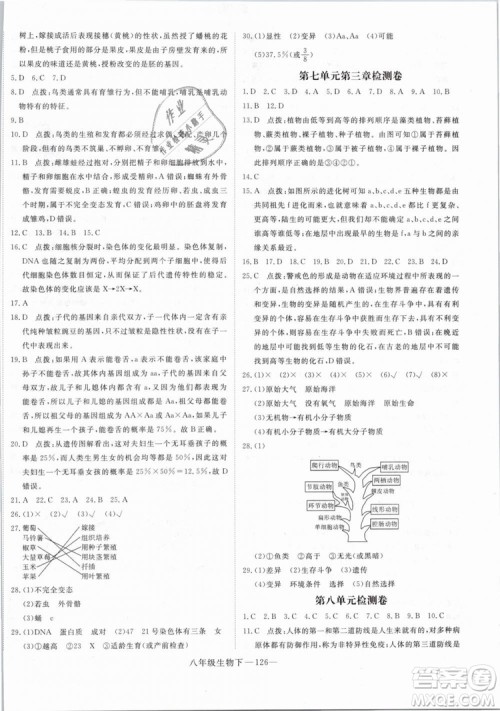 2019年优翼学练优学科思维训练法八年级生物下册RJ人教版参考答案